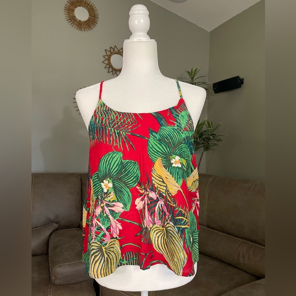 Vintage Roxy Red Tropical Top Sz M Summer Beach Party Vacation Boho LIKE NEW